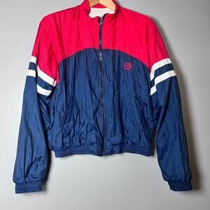 Vintage 80s 3-Strikes Windbreaker Jacket Men’s M Blue Pink Colorblock Nylon